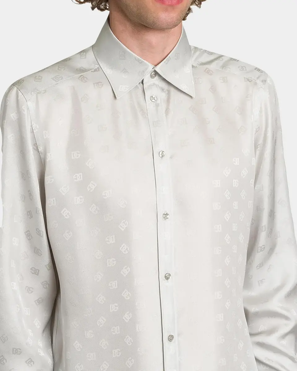 Dolce & Gabbana Men's Silk Jacquard Logo Martini-Fit Sport Shirt | Thumbnail 5 Dolce & Gabbana Men's Silk Jacquard Logo Martini-Fit Sport Shirt | Thumbnail 5
