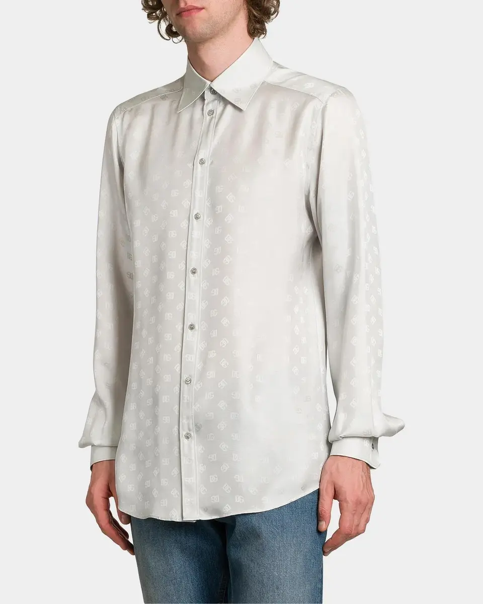Dolce & Gabbana Men's Silk Jacquard Logo Martini-Fit Sport Shirt | Thumbnail 6 Dolce & Gabbana Men's Silk Jacquard Logo Martini-Fit Sport Shirt | Thumbnail 6