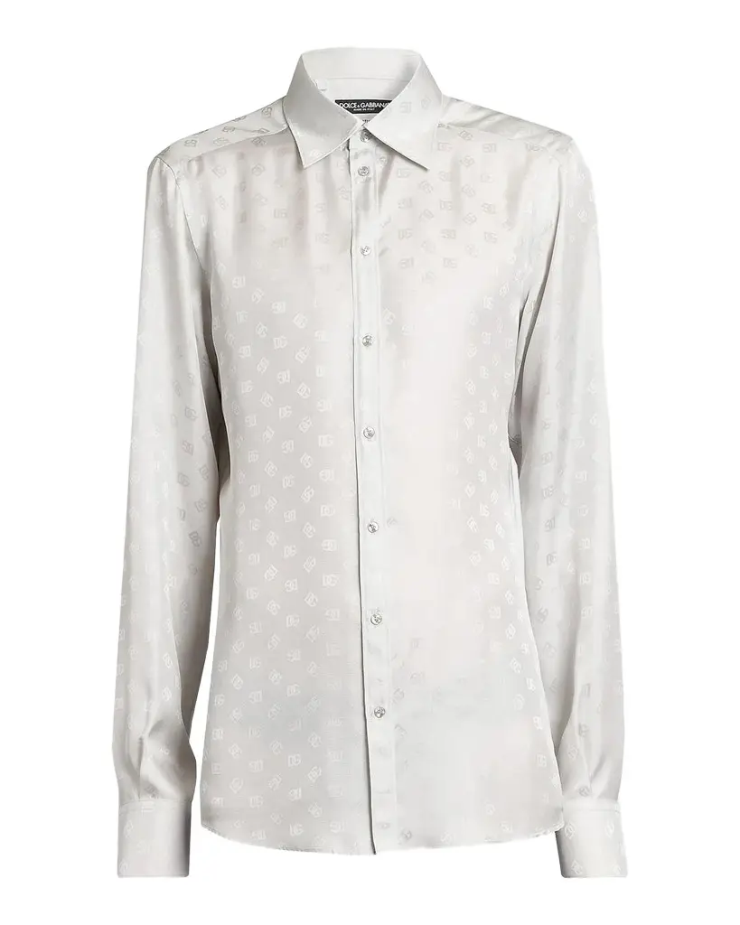 Dolce & Gabbana Men's Silk Jacquard Logo Martini-Fit Sport Shirt
