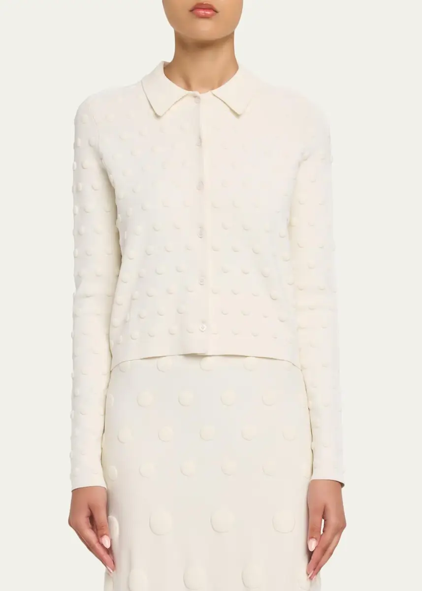 Lela Rose Pucker Dot Knit Collared Cardigan | Thumbnail 4 Lela Rose Pucker Dot Knit Collared Cardigan | Thumbnail 4