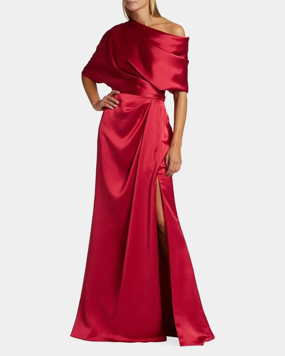 Amsale Draped Satin Off-The-Shoulder Gown | Thumbnail 2 Amsale Draped Satin Off-The-Shoulder Gown | Thumbnail 2