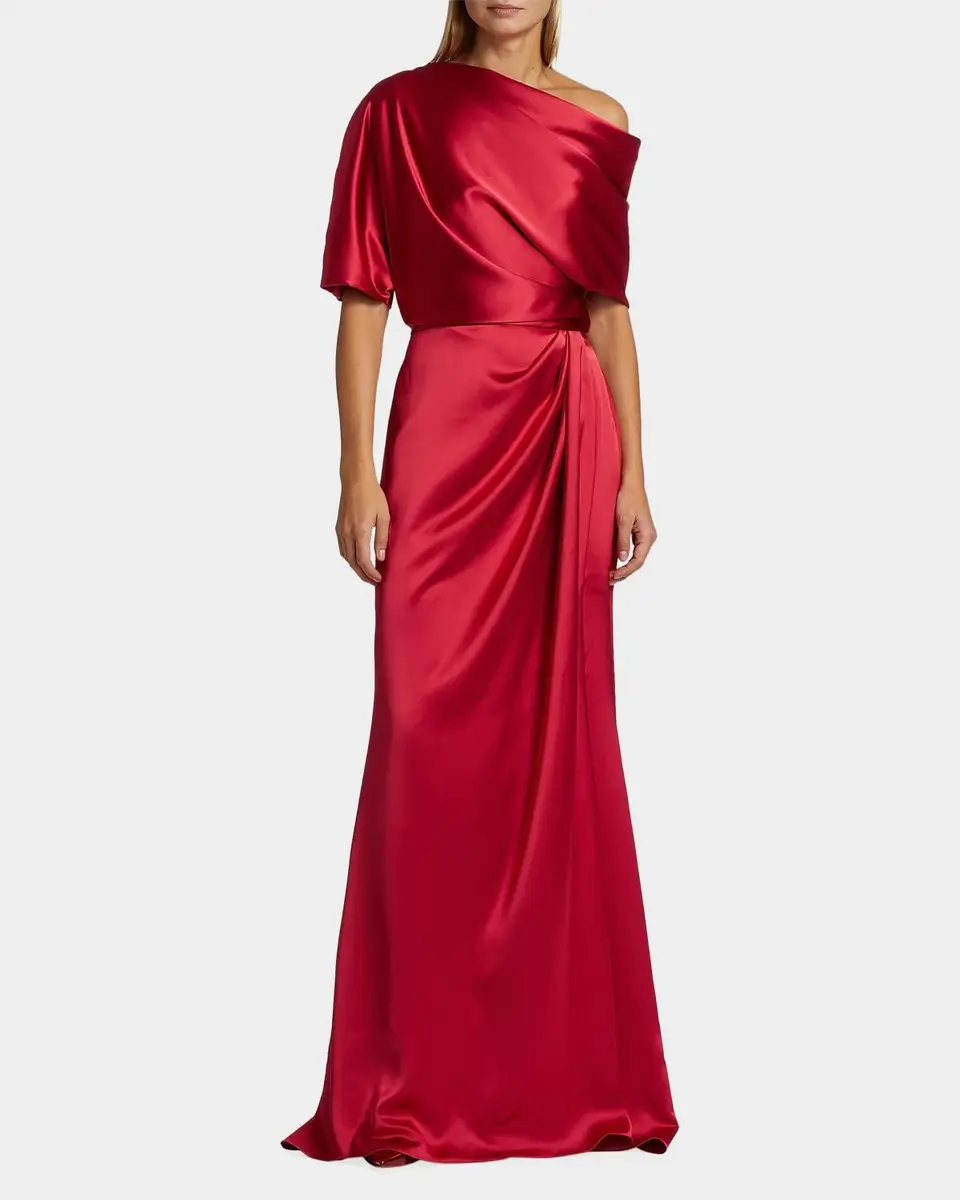 Amsale Draped Satin Off-The-Shoulder Gown | Thumbnail 4 Amsale Draped Satin Off-The-Shoulder Gown | Thumbnail 4