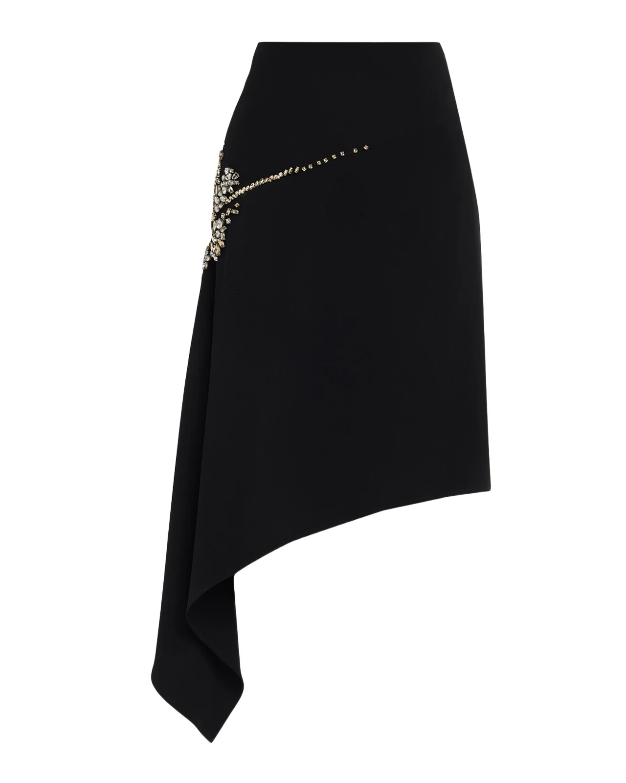 Crystal Cascade Embellished Asymmetric Midi Skirt