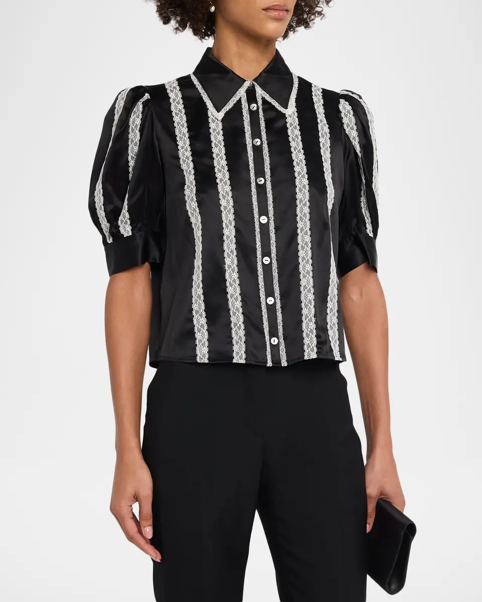Cinq à Sept Nalea Lace-Embellished Satin Shirt | Thumbnail 4 Cinq à Sept Nalea Lace-Embellished Satin Shirt | Thumbnail 4