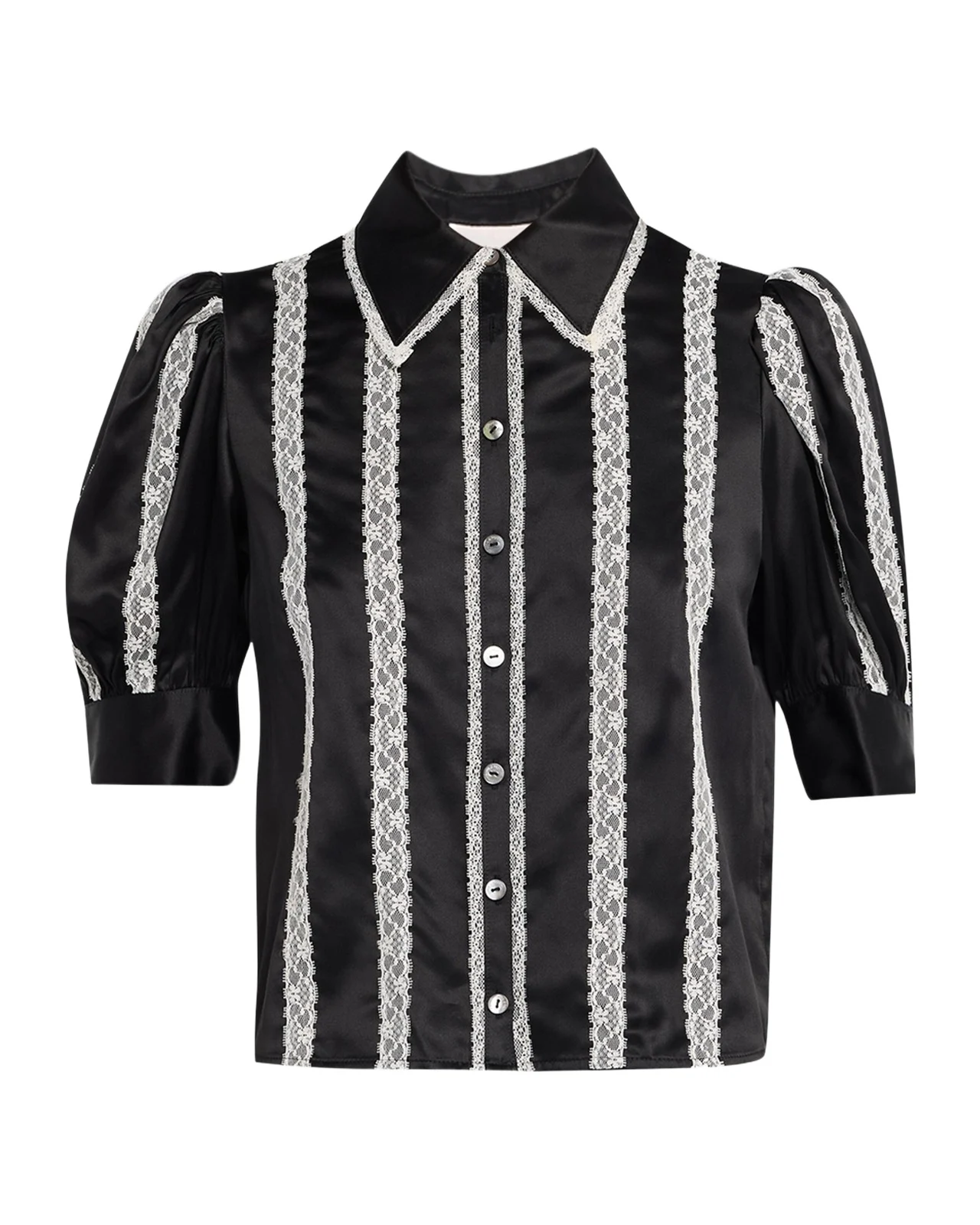 Nalea Lace-Embellished Satin Shirt Nalea Lace-Embellished Satin Shirt