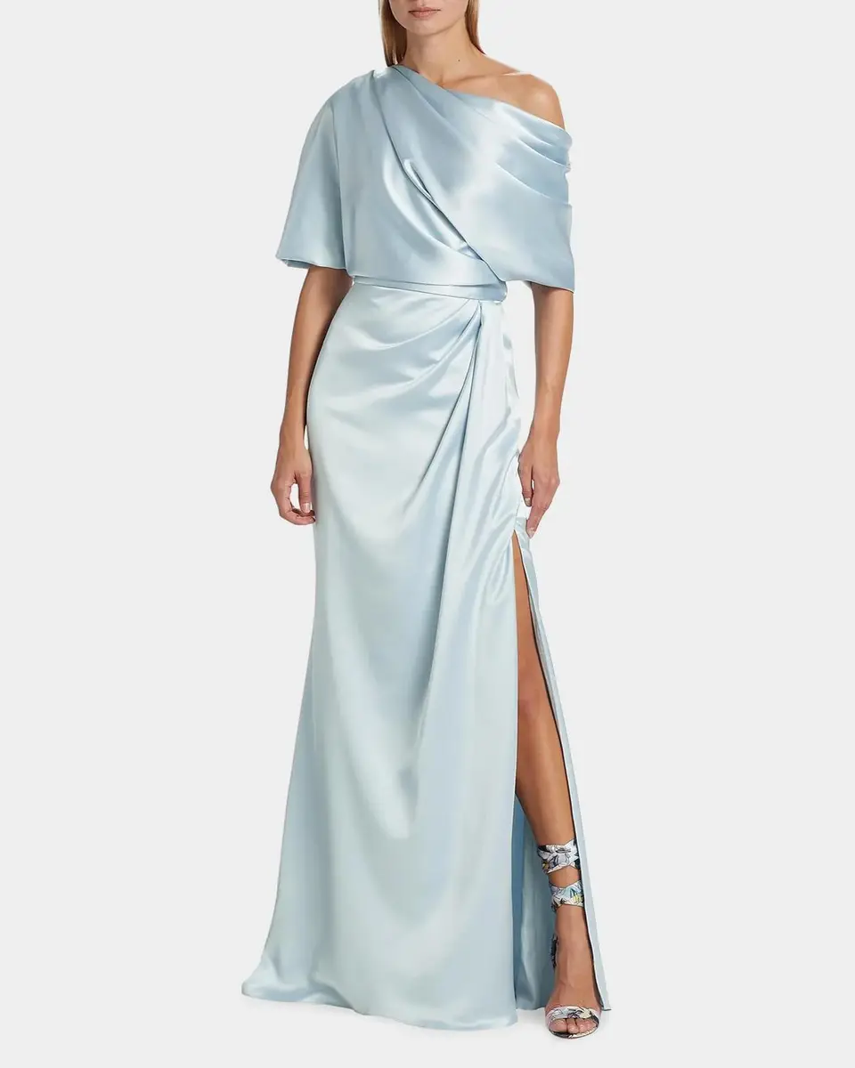Amsale Draped Satin Off-The-Shoulder Gown | Thumbnail 2 Amsale Draped Satin Off-The-Shoulder Gown | Thumbnail 2