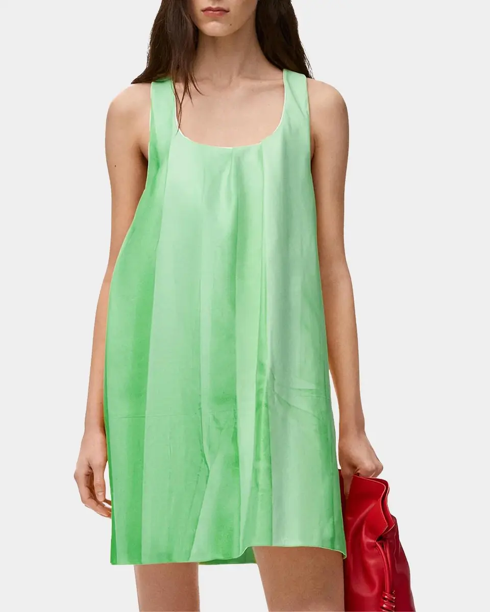 Loewe Sleeveless Pleated Leather Mini Shift Dress | Thumbnail 3