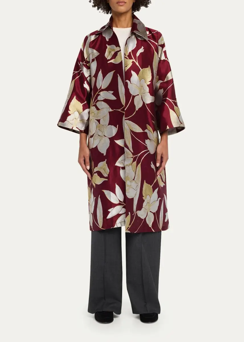 Eskandar Sloped Shoulder Wide A-Line Open Jacket With Collar - 3/4 Length | Thumbnail 2 Eskandar Sloped Shoulder Wide A-Line Open Jacket With Collar - 3/4 Length | Thumbnail 2