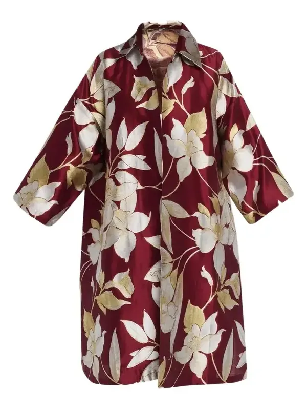 Eskandar Sloped Shoulder Wide A-Line Open Jacket With Collar - 3/4 Length