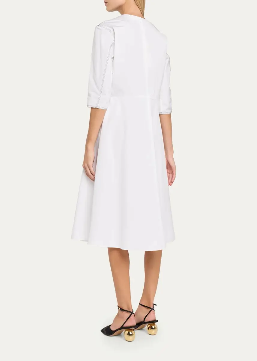 Marni 3/4-Sleeve Cotton Midi A-Line Dress | Thumbnail 3 Marni 3/4-Sleeve Cotton Midi A-Line Dress | Thumbnail 3