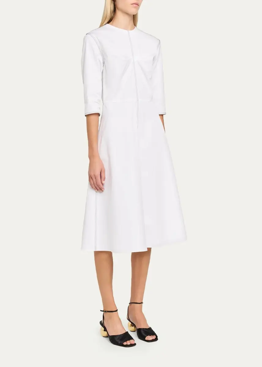 Marni 3/4-Sleeve Cotton Midi A-Line Dress | Thumbnail 4 Marni 3/4-Sleeve Cotton Midi A-Line Dress | Thumbnail 4