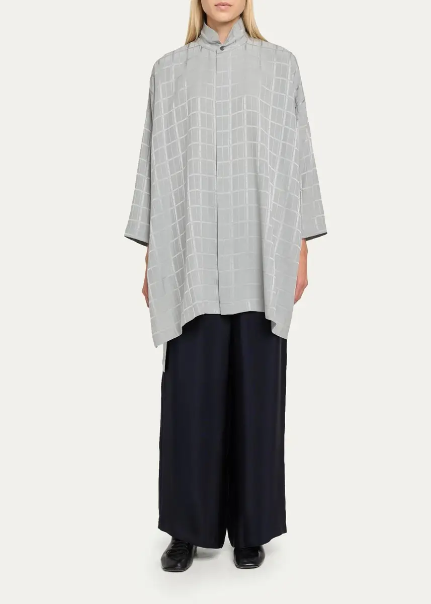 Eskandar Wide Longer Back Double Stand Collar Shirt - Very Long With Slits | Thumbnail 2 Eskandar Wide Longer Back Double Stand Collar Shirt - Very Long With Slits | Thumbnail 2