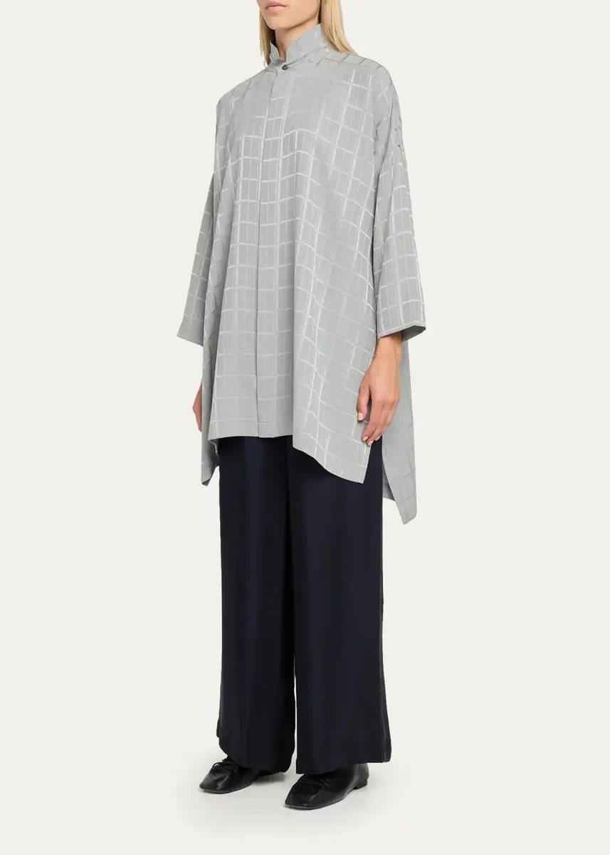 Eskandar Wide Longer Back Double Stand Collar Shirt - Very Long With Slits | Thumbnail 4 Eskandar Wide Longer Back Double Stand Collar Shirt - Very Long With Slits | Thumbnail 4