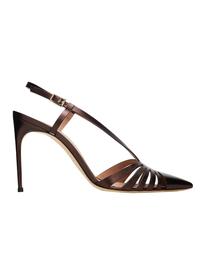 Malone Souliers 90mm Janette Metallic Leather Caged Slingback Pumps