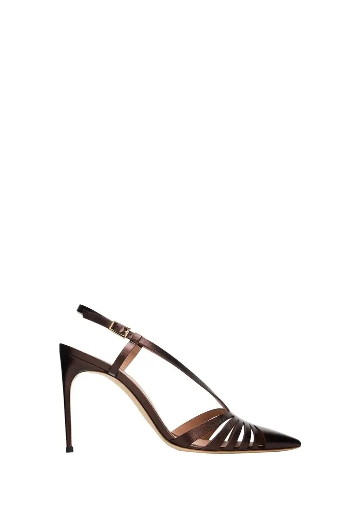 Malone Souliers 90mm Janette Metallic Leather Caged Slingback Pumps | Image 1 Malone Souliers 90mm Janette Metallic Leather Caged Slingback Pumps | Image 1