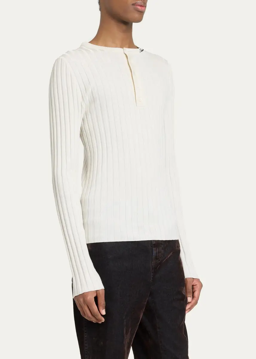 AMIRI Men's Logo Script Ribbed Long-Sleeve Henley T-Shirt | Thumbnail 4 AMIRI Men's Logo Script Ribbed Long-Sleeve Henley T-Shirt | Thumbnail 4