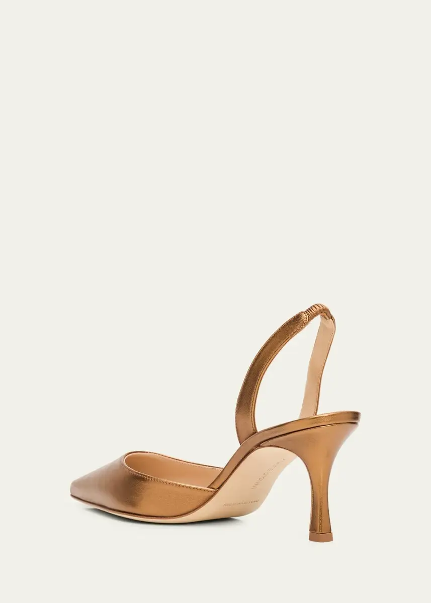 Manolo Blahnik 70mm Carolyne Metallic Leather Slingback Pumps | Thumbnail 2