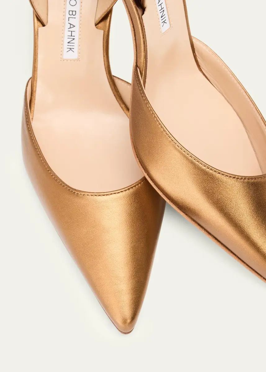 Manolo Blahnik 70mm Carolyne Metallic Leather Slingback Pumps | Thumbnail 3