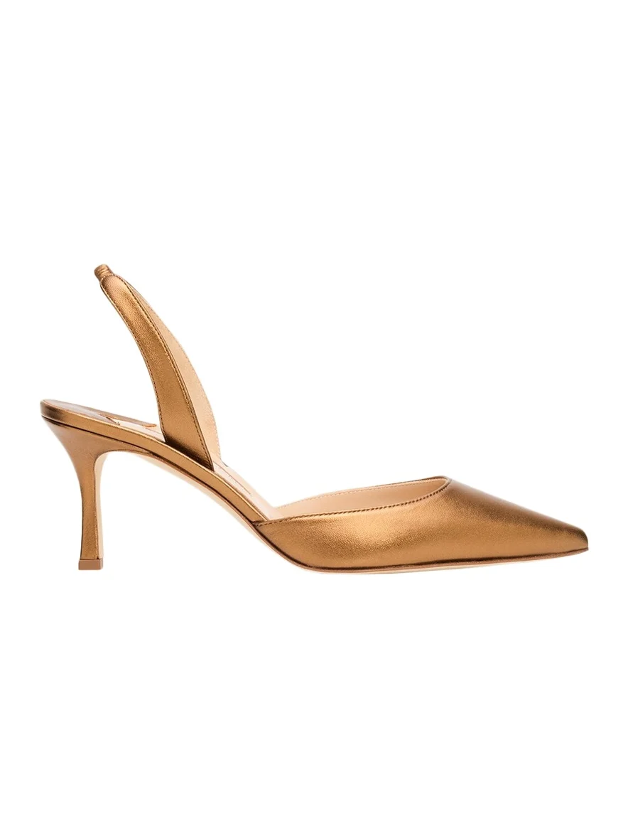 Manolo Blahnik 70mm Carolyne Metallic Leather Slingback Pumps
