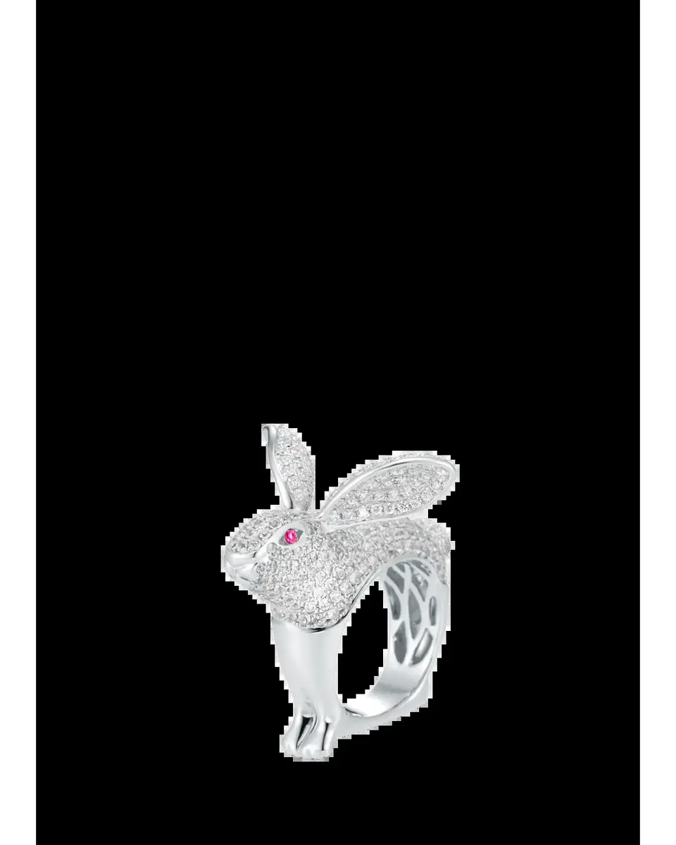 Mio Harutaka 18K White Gold Diamond Bunny Ring with Rubies | Thumbnail 2 Mio Harutaka 18K White Gold Diamond Bunny Ring with Rubies | Thumbnail 2
