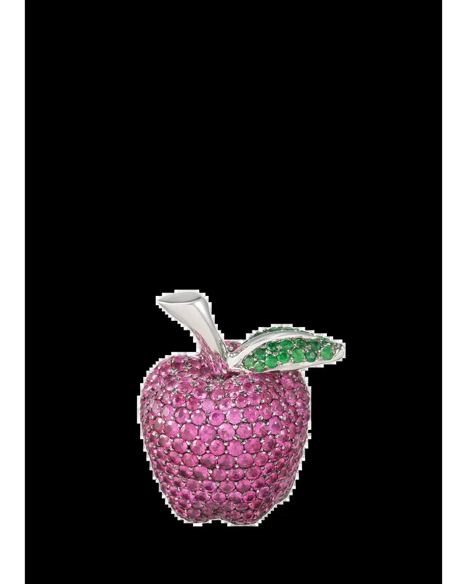 Mio Harutaka 18K White Gold Ruby Apple Charm with Tsavorites | Thumbnail 2 Mio Harutaka 18K White Gold Ruby Apple Charm with Tsavorites | Thumbnail 2