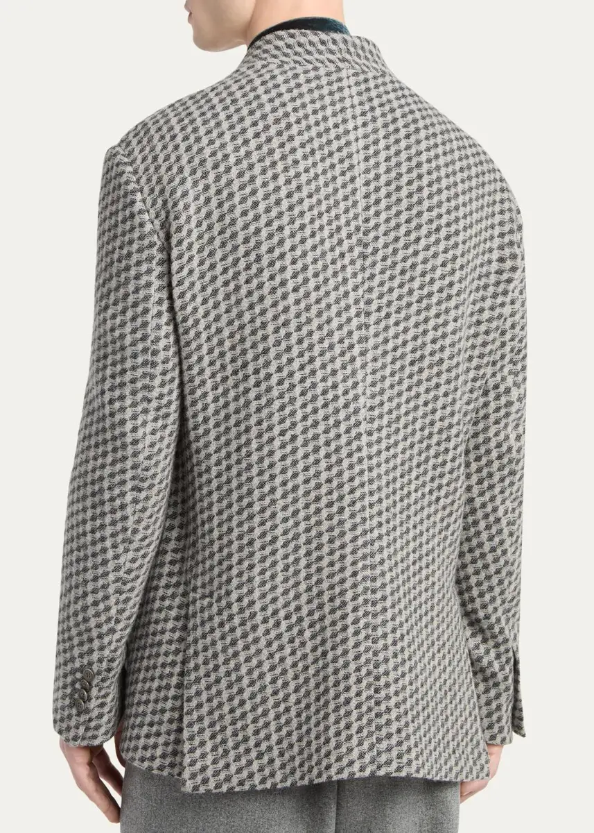Giorgio Armani Men's Geometric Wool and Cashmere Jacquard Blazer | Thumbnail 3 Giorgio Armani Men's Geometric Wool and Cashmere Jacquard Blazer | Thumbnail 3