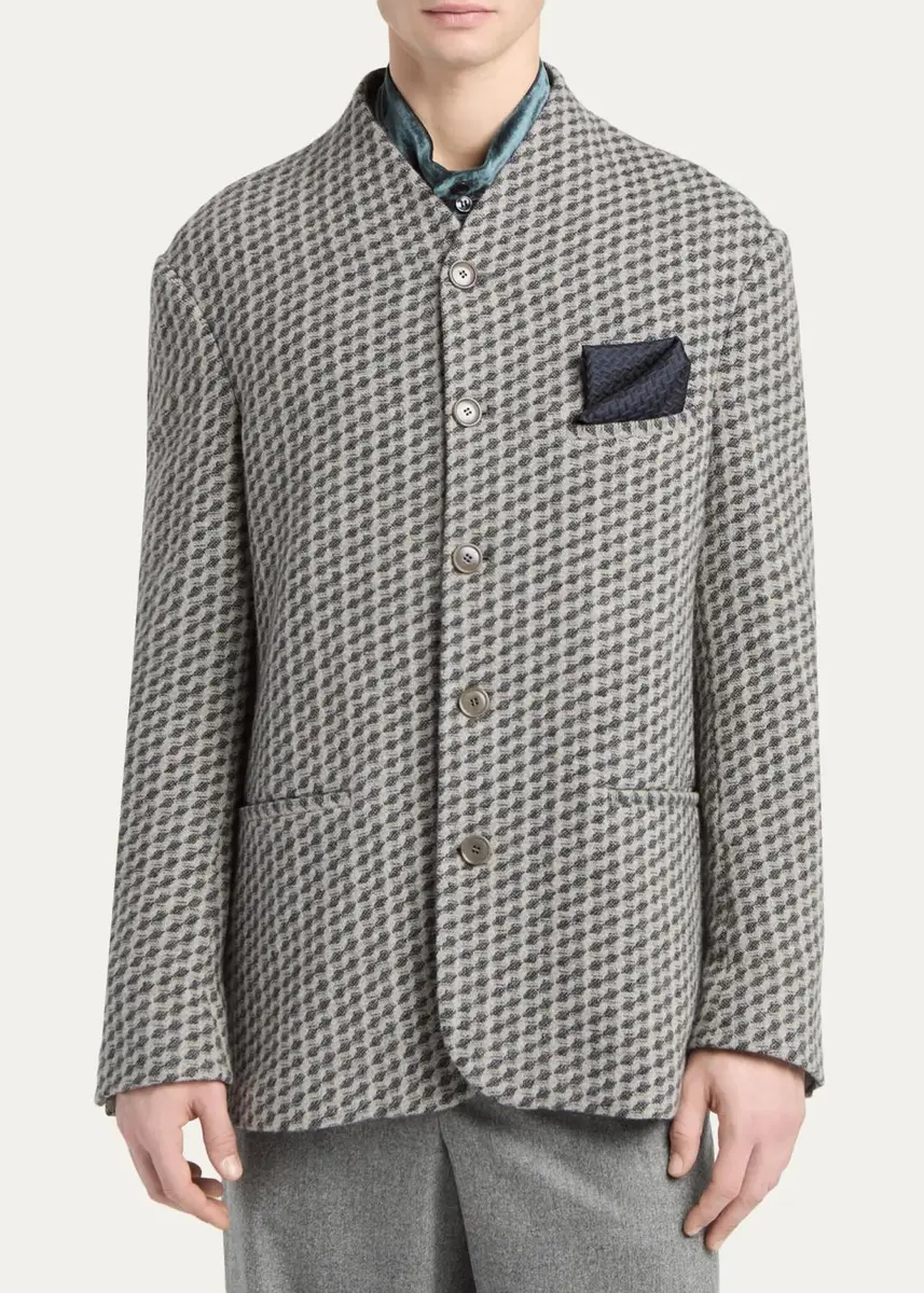 Giorgio Armani Men's Geometric Wool and Cashmere Jacquard Blazer | Thumbnail 4 Giorgio Armani Men's Geometric Wool and Cashmere Jacquard Blazer | Thumbnail 4