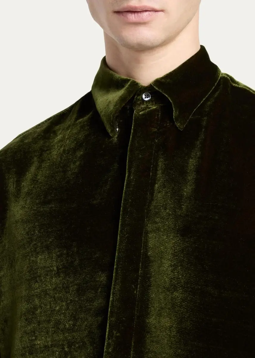 Giorgio Armani Men's Crushed Velvet Button-Down Shirt | Thumbnail 5 Giorgio Armani Men's Crushed Velvet Button-Down Shirt | Thumbnail 5