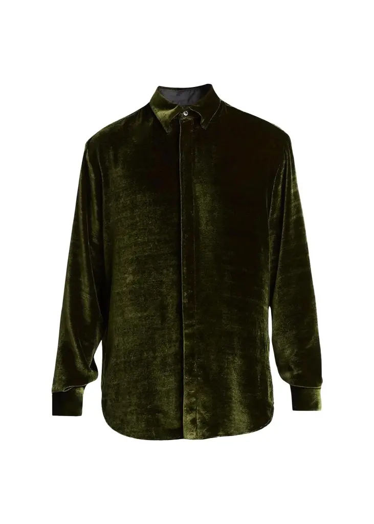 Giorgio Armani Men's Crushed Velvet Button-Down Shirt | Image 1 Giorgio Armani Men's Crushed Velvet Button-Down Shirt | Image 1
