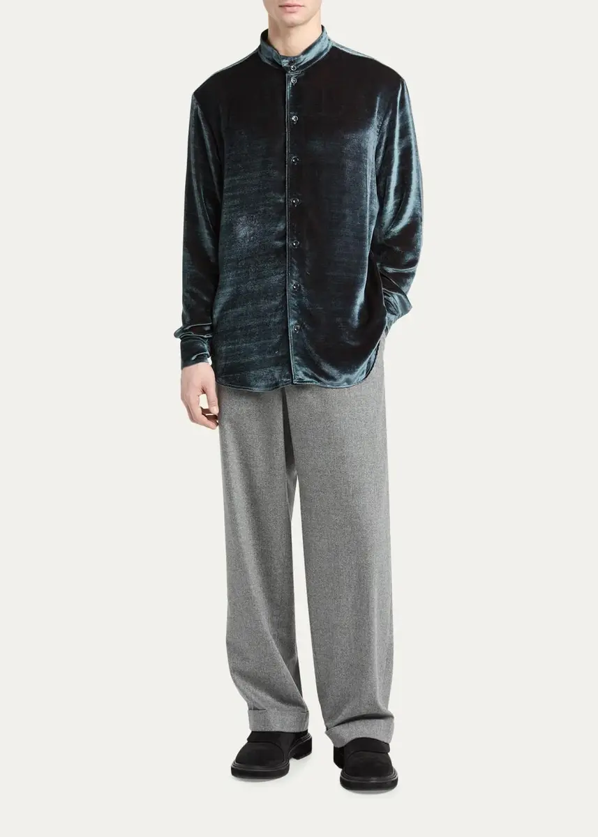Giorgio Armani Men's Velvet Band Collar Button-Down Shirt | Thumbnail 2 Giorgio Armani Men's Velvet Band Collar Button-Down Shirt | Thumbnail 2