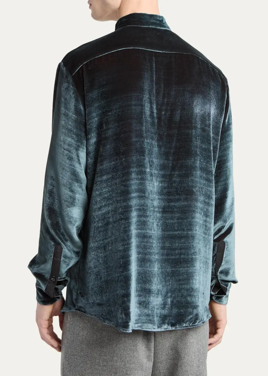 Giorgio Armani Men's Velvet Band Collar Button-Down Shirt | Thumbnail 3 Giorgio Armani Men's Velvet Band Collar Button-Down Shirt | Thumbnail 3