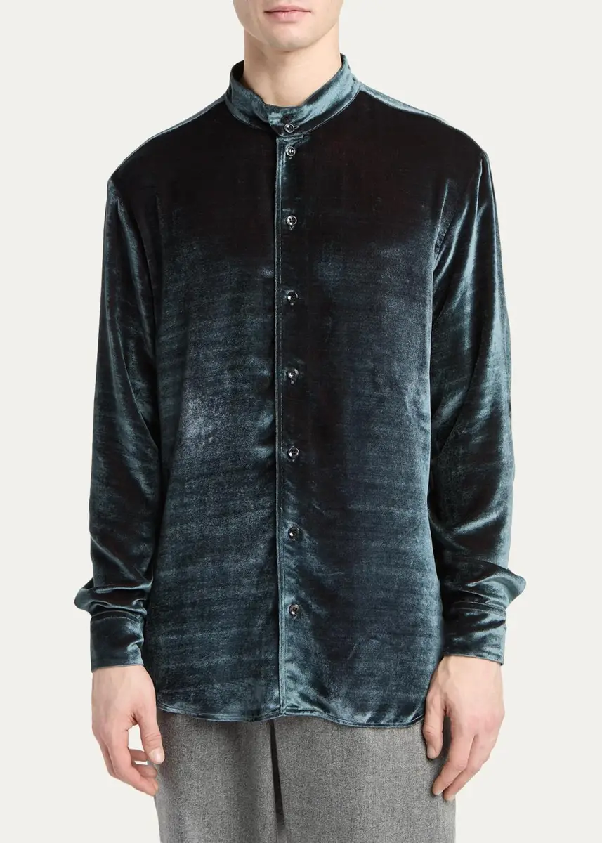 Giorgio Armani Men's Velvet Band Collar Button-Down Shirt | Thumbnail 4 Giorgio Armani Men's Velvet Band Collar Button-Down Shirt | Thumbnail 4