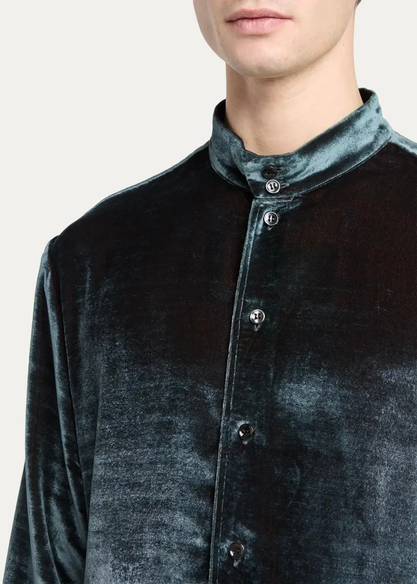 Giorgio Armani Men's Velvet Band Collar Button-Down Shirt | Thumbnail 5 Giorgio Armani Men's Velvet Band Collar Button-Down Shirt | Thumbnail 5