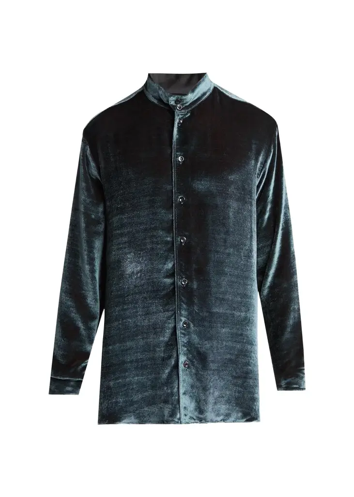 Giorgio Armani Men's Velvet Band Collar Button-Down Shirt | Image 1 Giorgio Armani Men's Velvet Band Collar Button-Down Shirt | Image 1