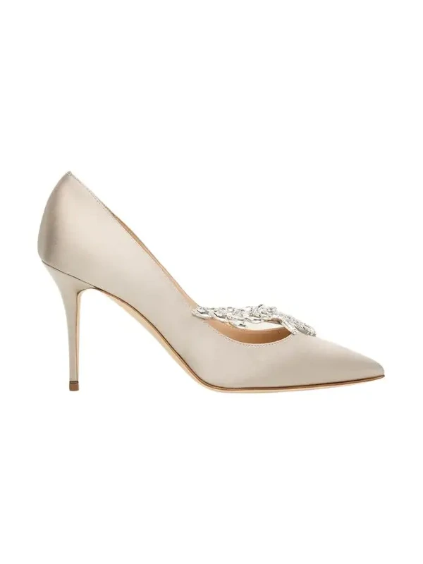Manolo Blahnik 90mm Nadira Embellished Satin Pumps