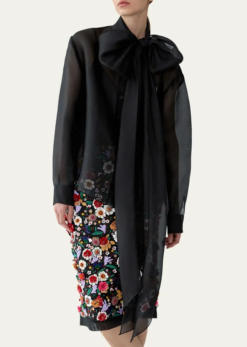 Carolina Herrera Bow Button-Front Silk Shirt | Thumbnail 4