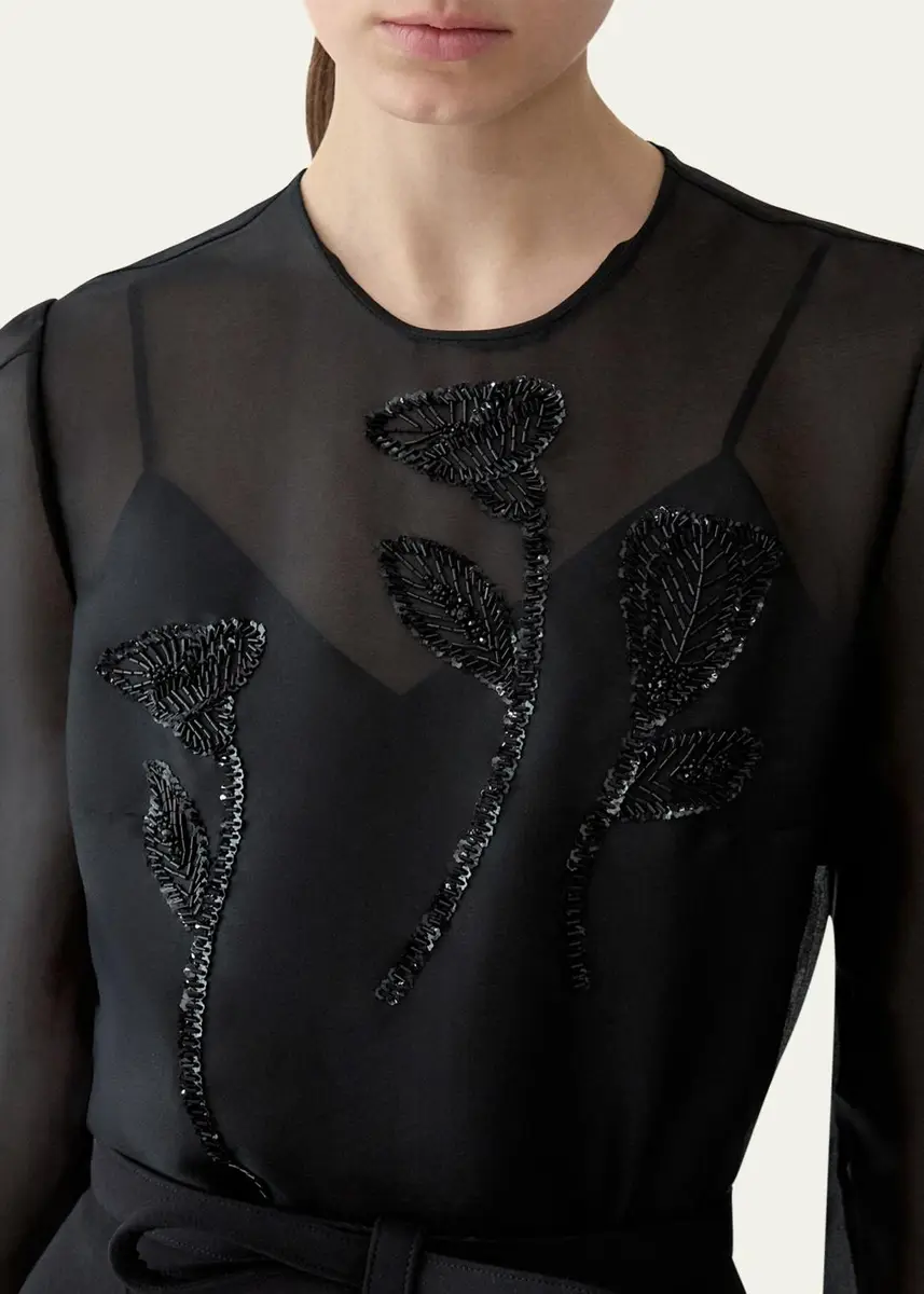 Carolina Herrera Embellished Semi-Sheer Long Sleeve Top | Thumbnail 4 Carolina Herrera Embellished Semi-Sheer Long Sleeve Top | Thumbnail 4