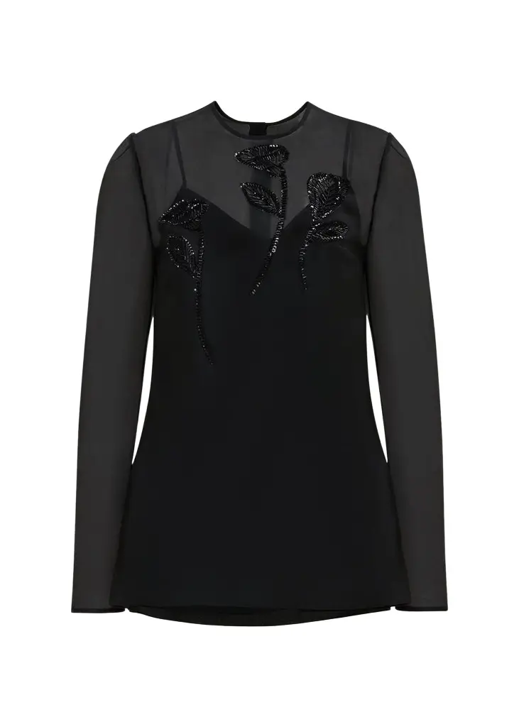 Carolina Herrera Embellished Semi-Sheer Long Sleeve Top | Image 1 Carolina Herrera Embellished Semi-Sheer Long Sleeve Top | Image 1