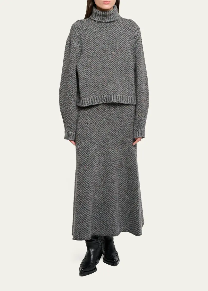 Gabriela Hearst Courtney Cashmere Herringbone Turtleneck Sweater | Thumbnail 2