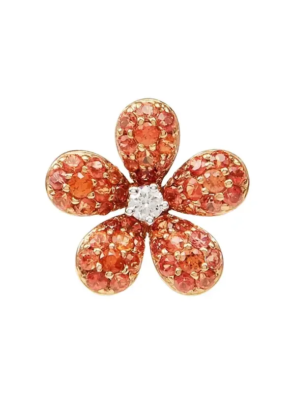 Mio Harutaka 18K Diamond and Orange Sapphire Flower Stud Earring, Single