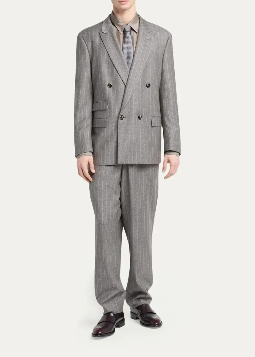 Giorgio Armani Men's Wool Pinstripe Oversized Double-Breasted Suit | Thumbnail 2 Giorgio Armani Men's Wool Pinstripe Oversized Double-Breasted Suit | Thumbnail 2