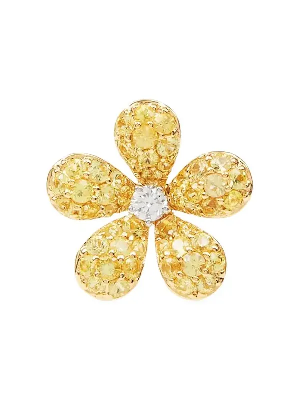 Mio Harutaka 18K Diamond and Yellow Sapphire Flower Stud Earring, Single