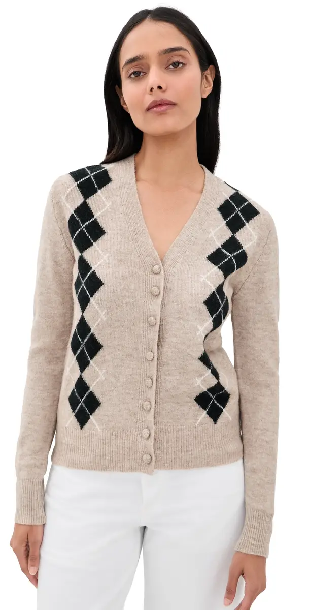 Wayf Elizabeth Argyle Sweater Oat/Green | Image 1 Wayf Elizabeth Argyle Sweater Oat/Green | Image 1