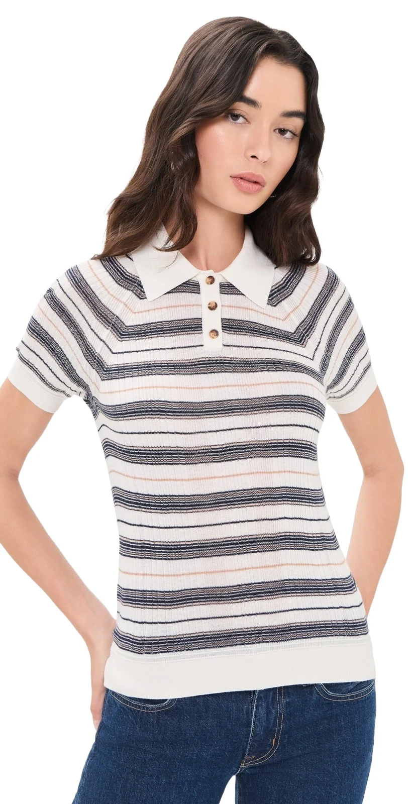 Teresa Silk Blend Stripe Polo Teresa Silk Blend Stripe Polo