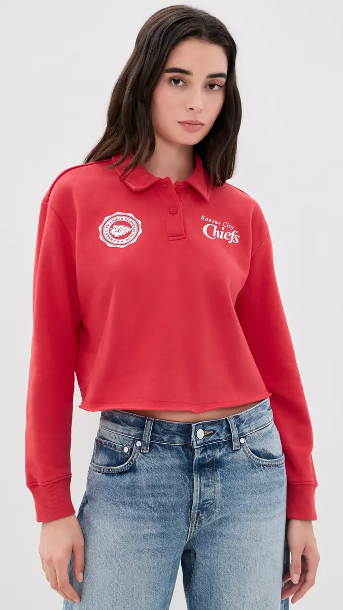 Junk Food Chiefs Polo Crop Fleece Sweatshirt | Thumbnail 2 Junk Food Chiefs Polo Crop Fleece Sweatshirt | Thumbnail 2