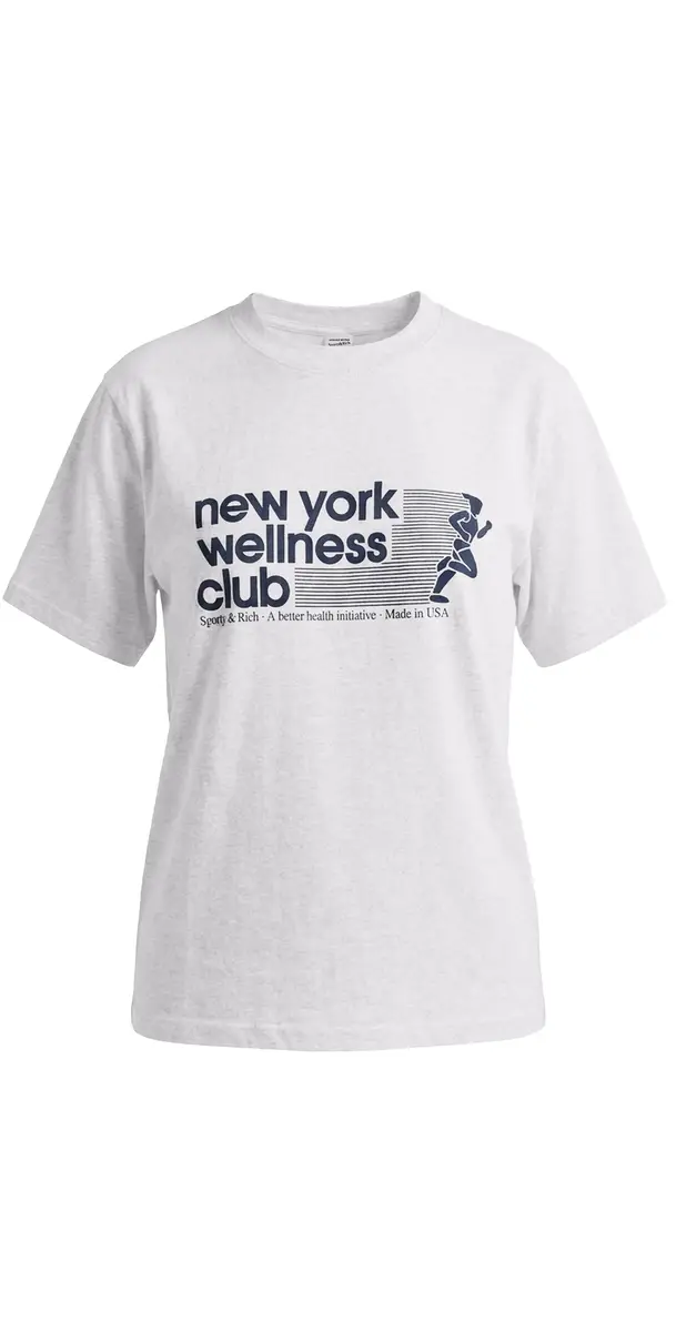Sporty & Rich UA Wellness Club Tshirt Heather Grey Light Navy | Image 1 Sporty & Rich UA Wellness Club Tshirt Heather Grey Light Navy | Image 1