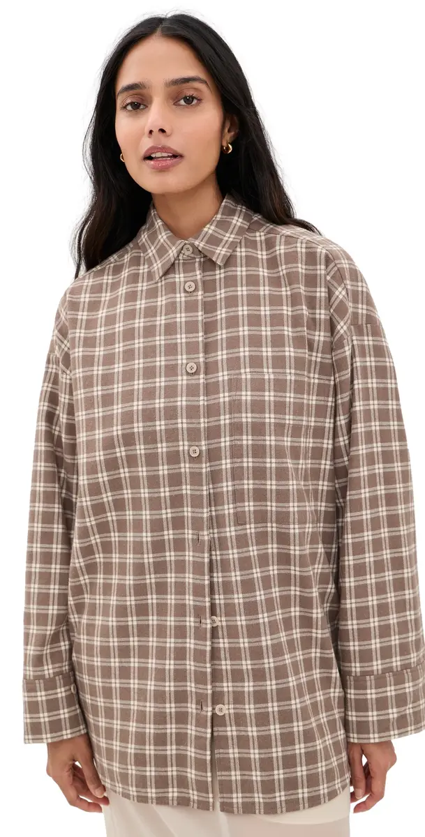By Malene Birger Derris Flannel Button Down Shirt Fossil | Image 1 By Malene Birger Derris Flannel Button Down Shirt Fossil | Image 1