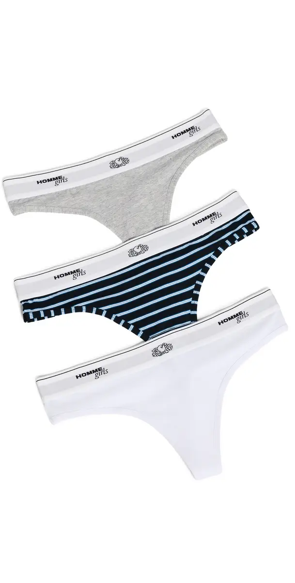 Hommegirls Homme Girls x Fruit Of The oom Classic Thong 3 Pack Stripe Heather Grey/White | Image 1 Hommegirls Homme Girls x Fruit Of The oom Classic Thong 3 Pack Stripe Heather Grey/White | Image 1