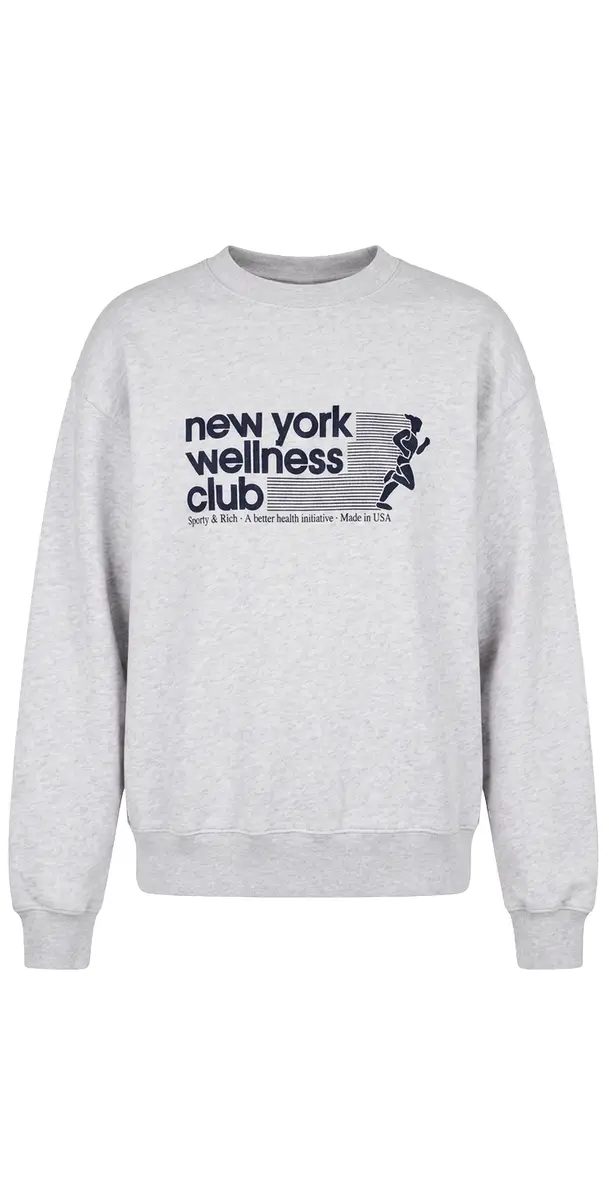 Sporty & Rich UA Wellness Club Crewneck Sweatshirt Heather Grey Light Navy | Image 1 Sporty & Rich UA Wellness Club Crewneck Sweatshirt Heather Grey Light Navy | Image 1