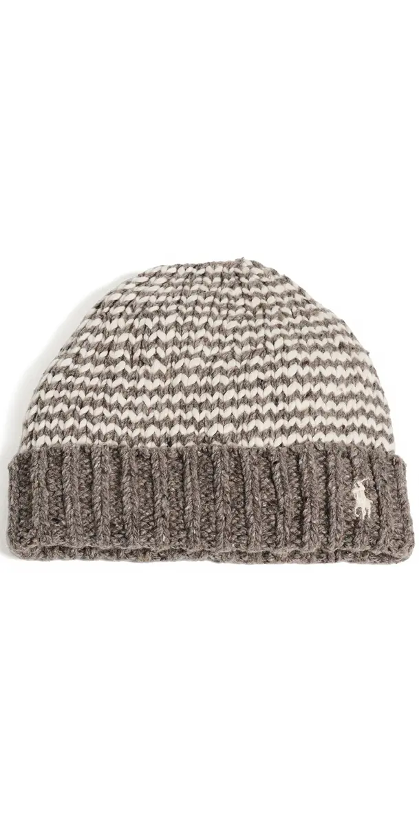 Polo Ralph Lauren Mariner Stripe Beanie Stone Grey/Cream One Size | Image 1 Polo Ralph Lauren Mariner Stripe Beanie Stone Grey/Cream One Size | Image 1